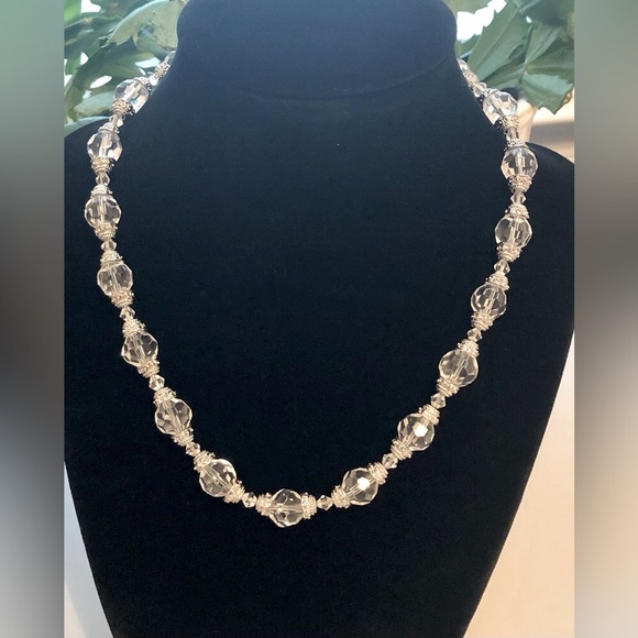 Faceted Clear Bead Necklace w/ Silver Tone Spacers - Picture 2 of 10
